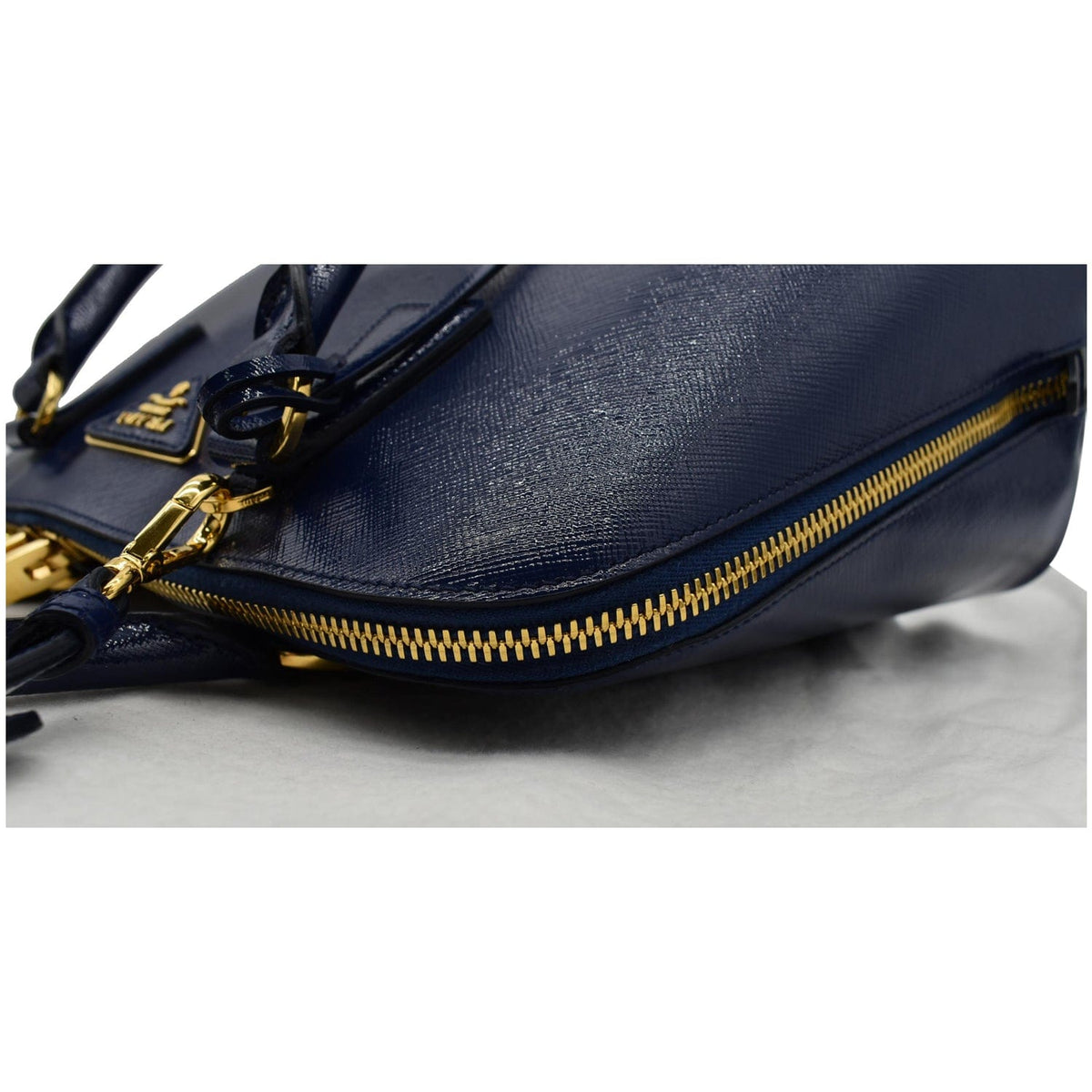 PRADA Vernice BL0837 Saffiano Leather Top Handle Bag Blue