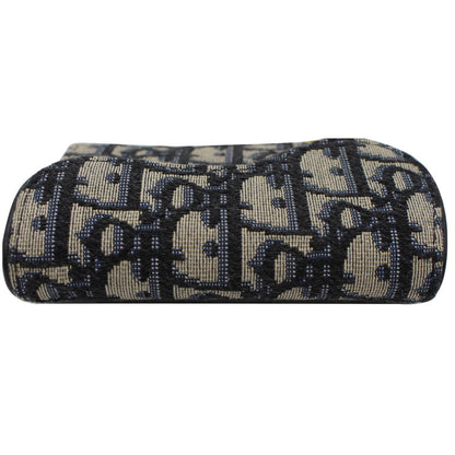 CHRISTIAN DIOR Saddle Flap Jacquard Canvas Card Holder Beige