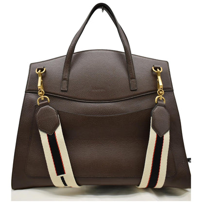 GUCCI Butterfly Linea Totem Leather Large Top Handle Shoulder Bag Brown 500772