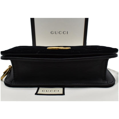 GUCCI GG Marmont Suede Leather Crossbody Bag Black 488426