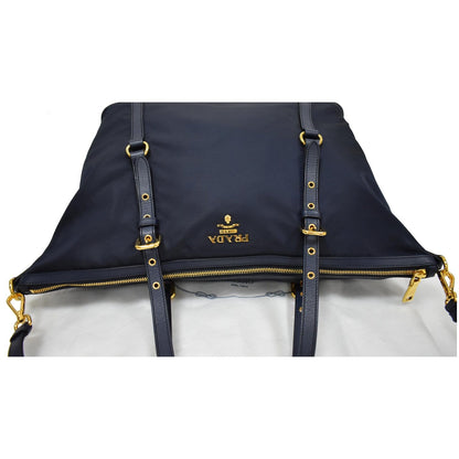 PRADA Tessuto Saffiano Nylon Tote Shoulder Bag Blue