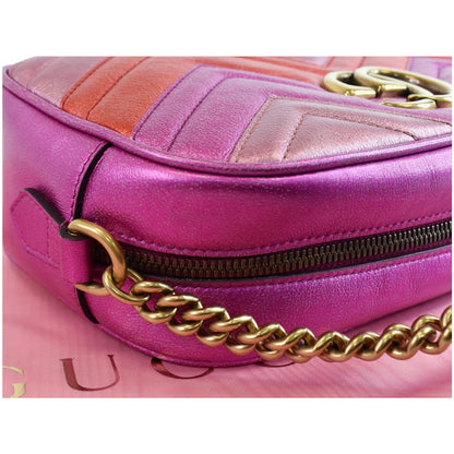GUCCI Marmont Chevron Small Metallic Leather Crossbody Bag Tri-color 447632