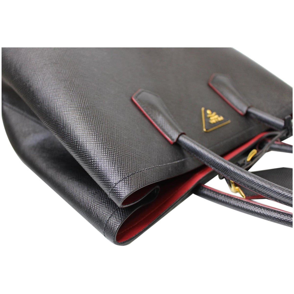 PRADA Double Handle Saffiano Leather Tote Bag Black