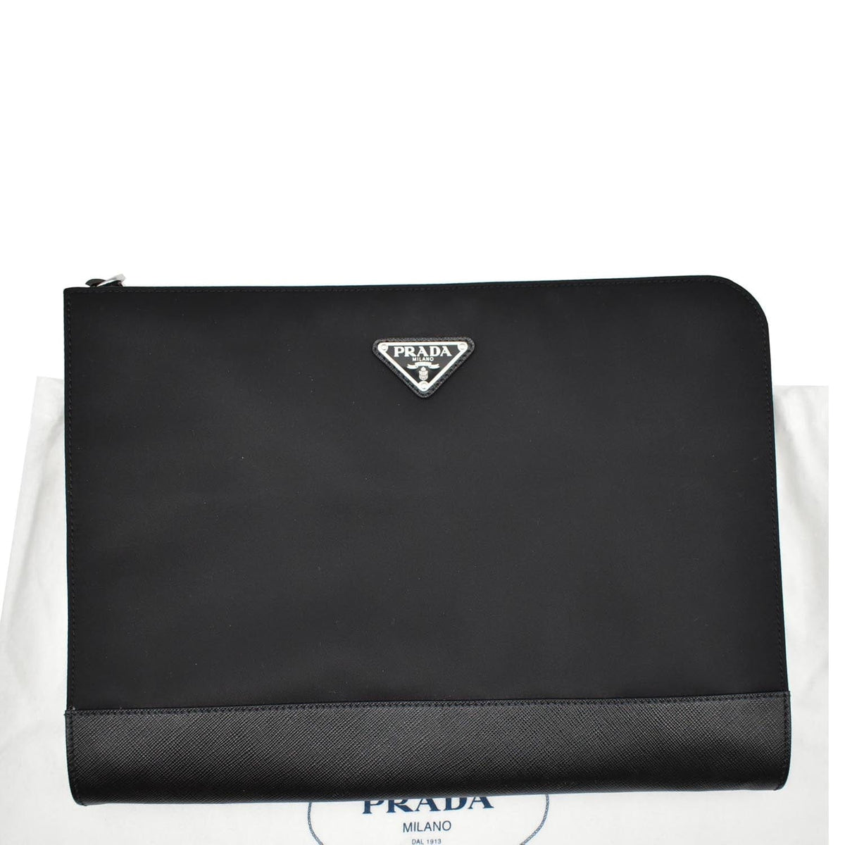 PRADA Document Nylon Leather Pouch Black