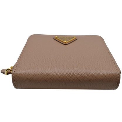 PRADA Small Saffiano Leather Zip Around Wallet Cameo Beige