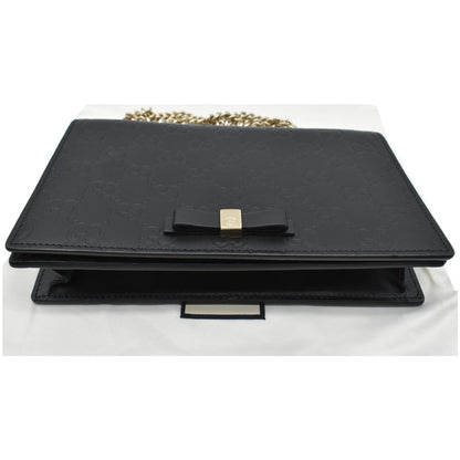 GUCCI Bow Leather Chain Wallet Black 431408