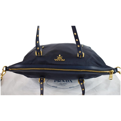 PRADA Tessuto Saffiano Nylon Tote Shoulder Bag Blue