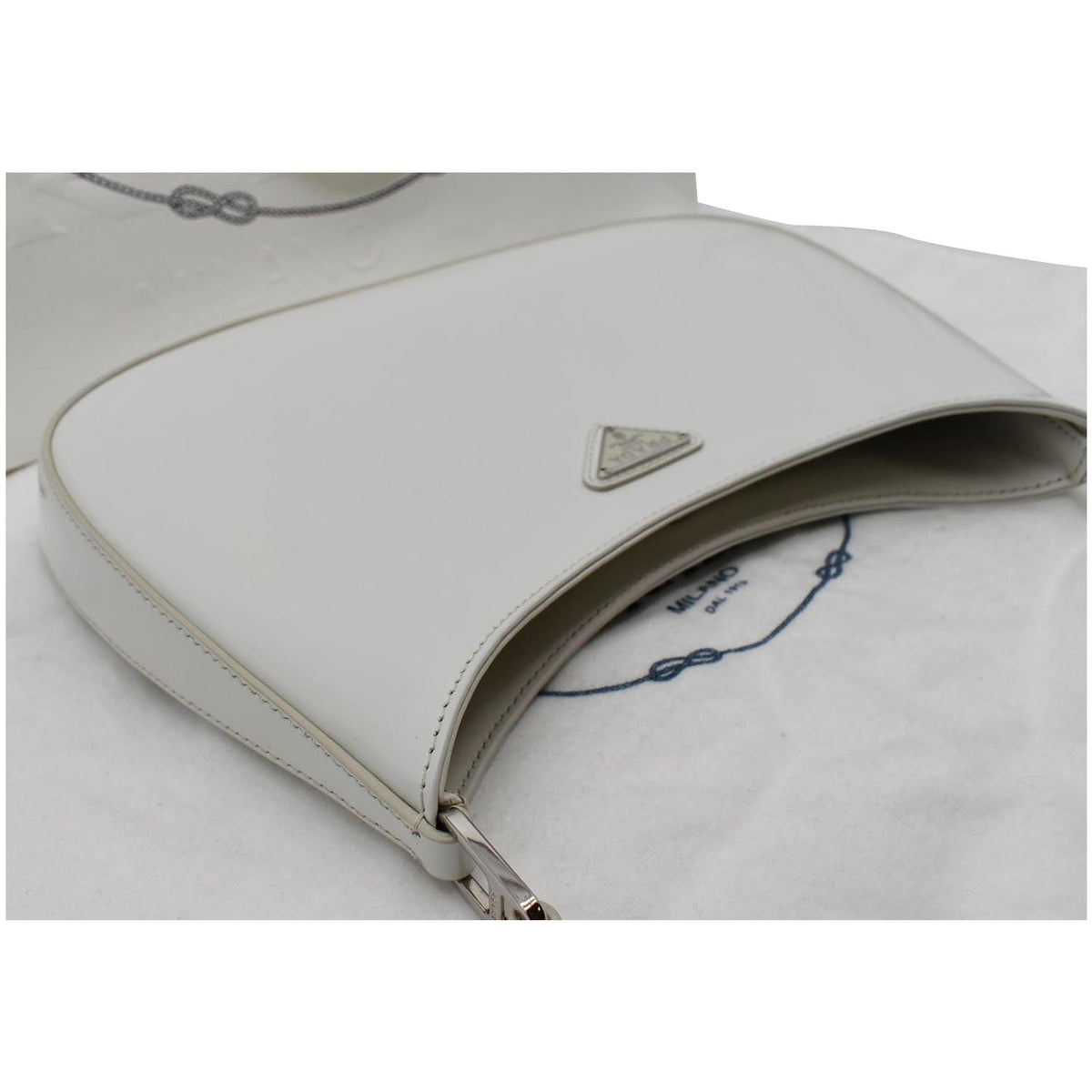 PRADA Cleo Brushed Leather Shoulder Bag White