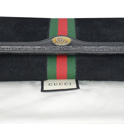 GUCCI Ophidia Suede Patent Web Leather Wallet On Chain Crossbody Bag Black 546592