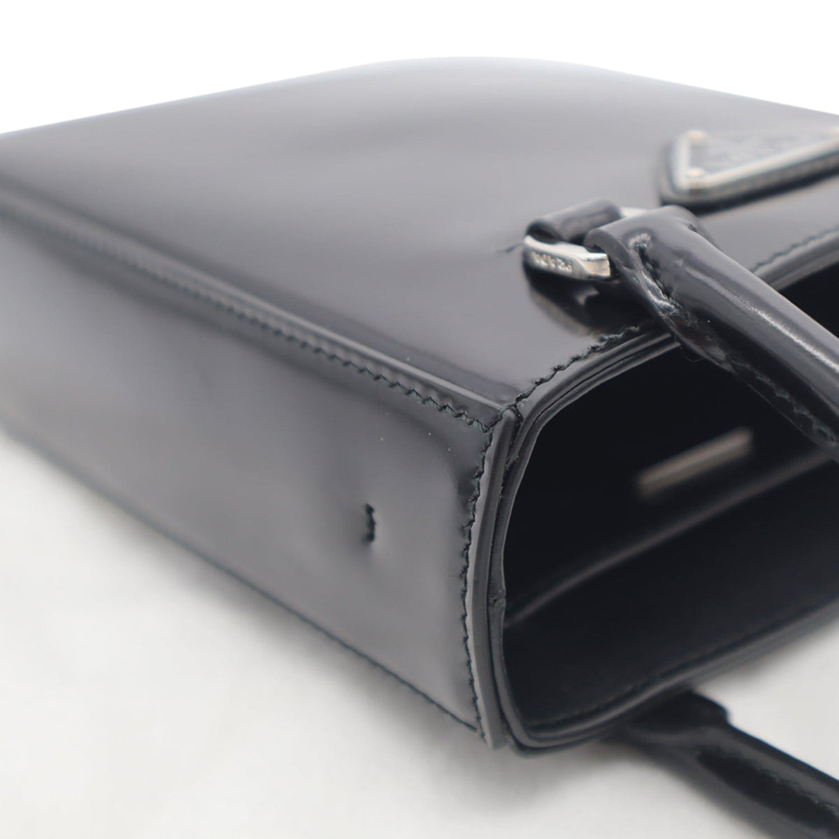 PRADA Small Brushed Leather Tote Shoulder Bag Black