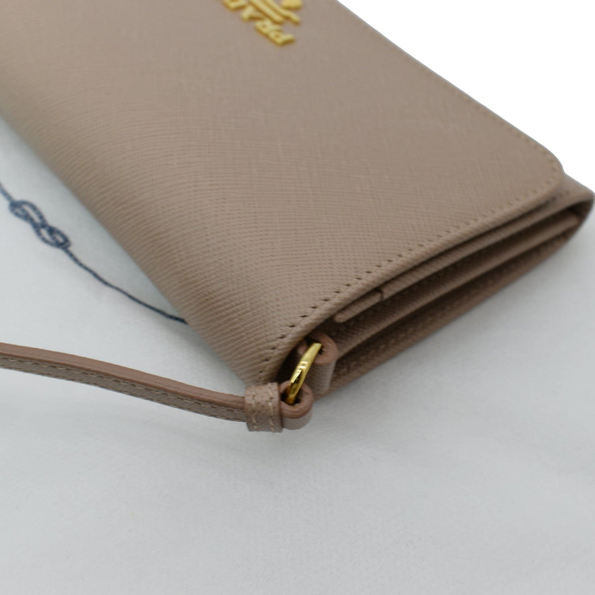 PRADA Mini Saffiano Leather Strap Crossbody Bag Natural