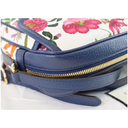GUCCI Small Flora Canvas Tote Shoulder Bag Blue 550147