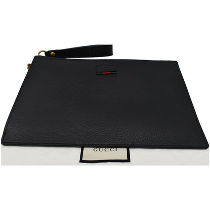 GUCCI Agora Web Leather Pouch Clutch Bag Black 428758