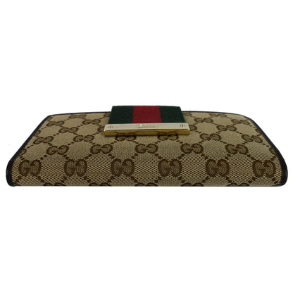 GUCCI Monogram Ladies Web GG Canvas Continental Wallet Beige 181668