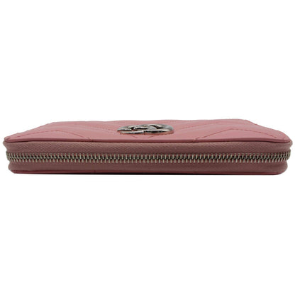 GUCCI Marmont GG Matelasse Leather Zip Around Wallet Pink