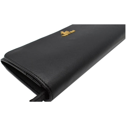 PRADA Saffiano Leather Wallet on Chain Clutch Crossbody Bag Black