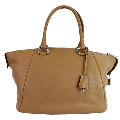 PRADA Inchiostro Vitello Daino Leather Double Handle Satchel Bag Tan