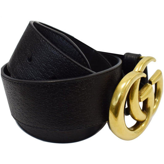 GUCCI Double G Buckle Black Leather Belt Black 406831