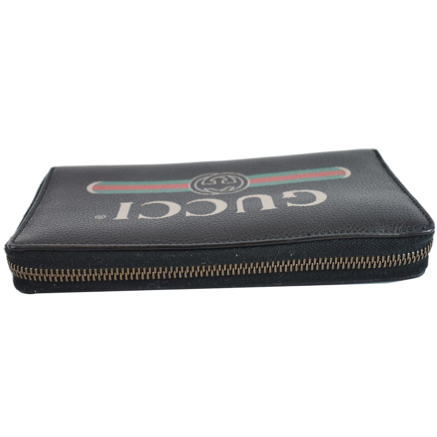 GUCCI Print Leather Zip Around Wallet Black 496317