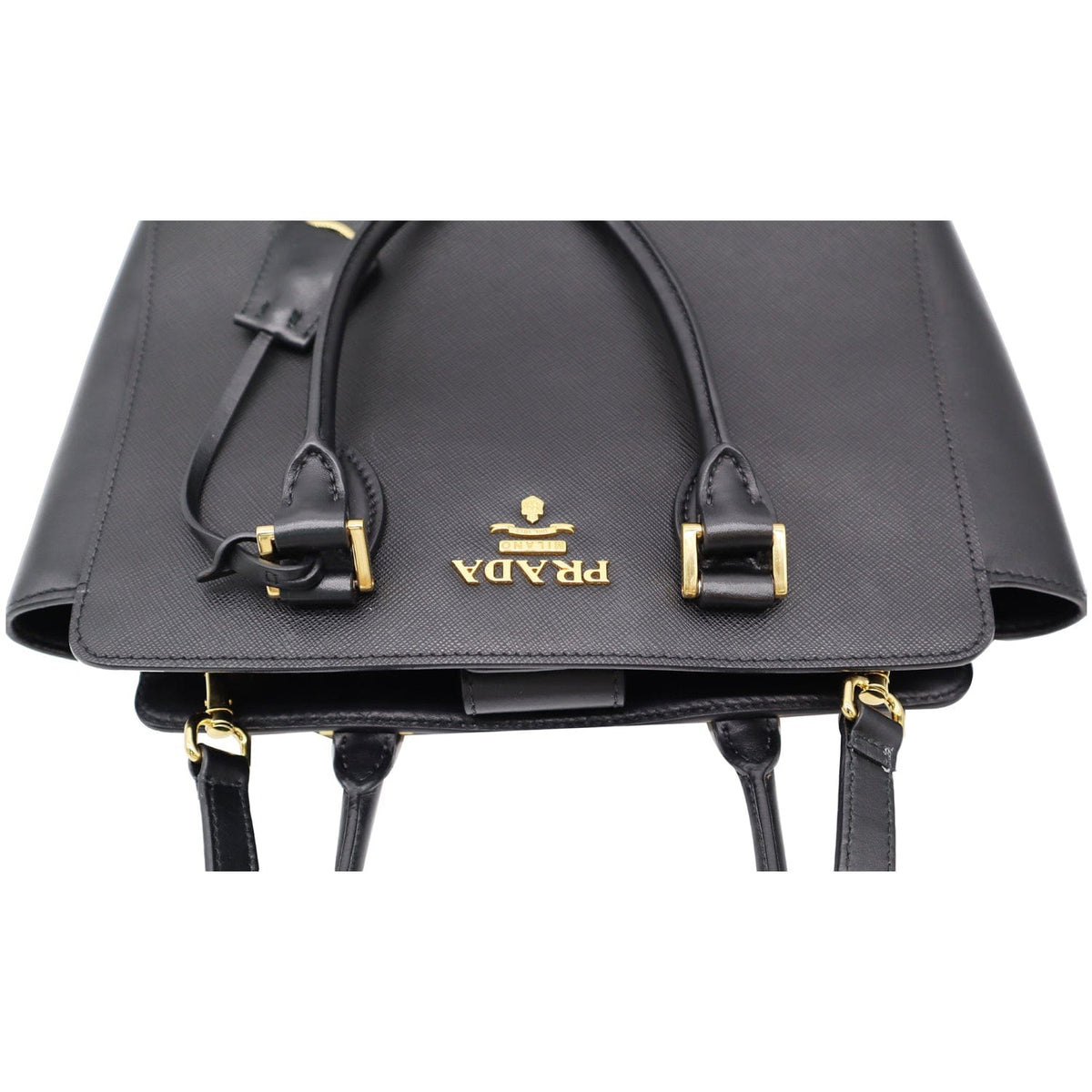 PRADA Top Handle Saffiano Leather Tote Crossbody Bag Black