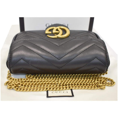GUCCI GG Marmont Super Mini Leather Crossbody Bag Black 476433