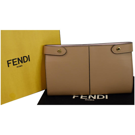 FENDI Peekaboo Iconic Twist Lock Leather Wallet Brown