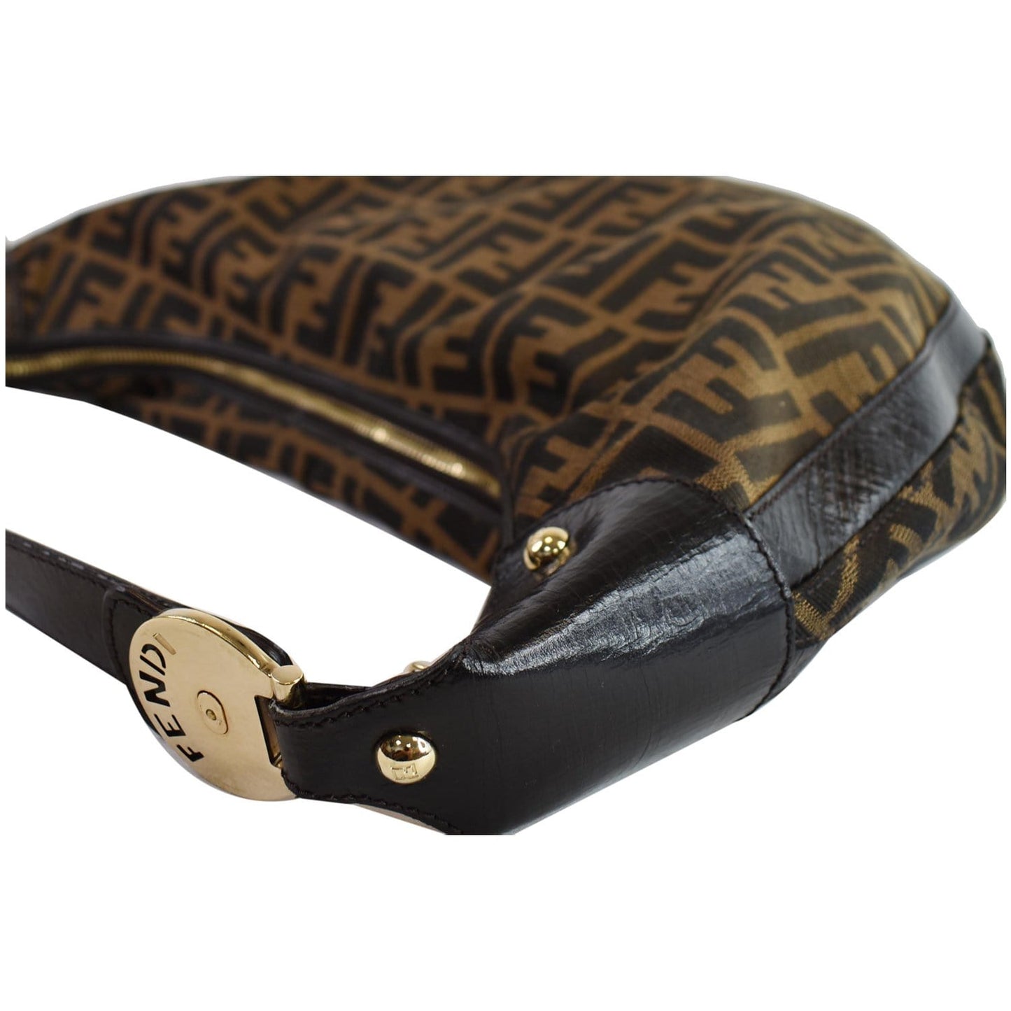 FENDI Half Moon Zucca Canvas Hobo Bag Brown