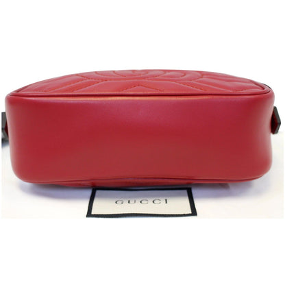GUCCI GG Marmont Matelasse Mini Leather Crossbody Bag Red