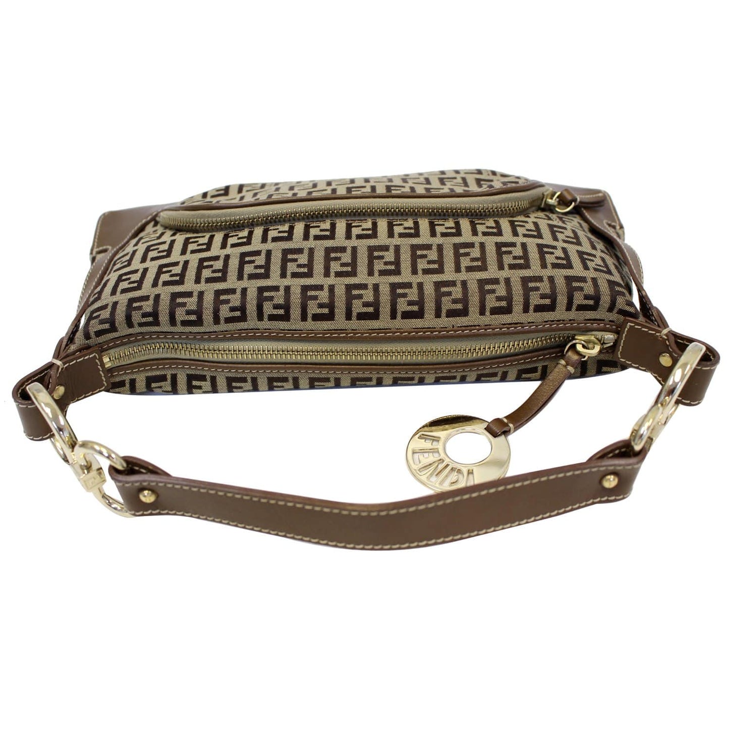 FENDI Zucca Small Canvas Shoulder Bag Beige