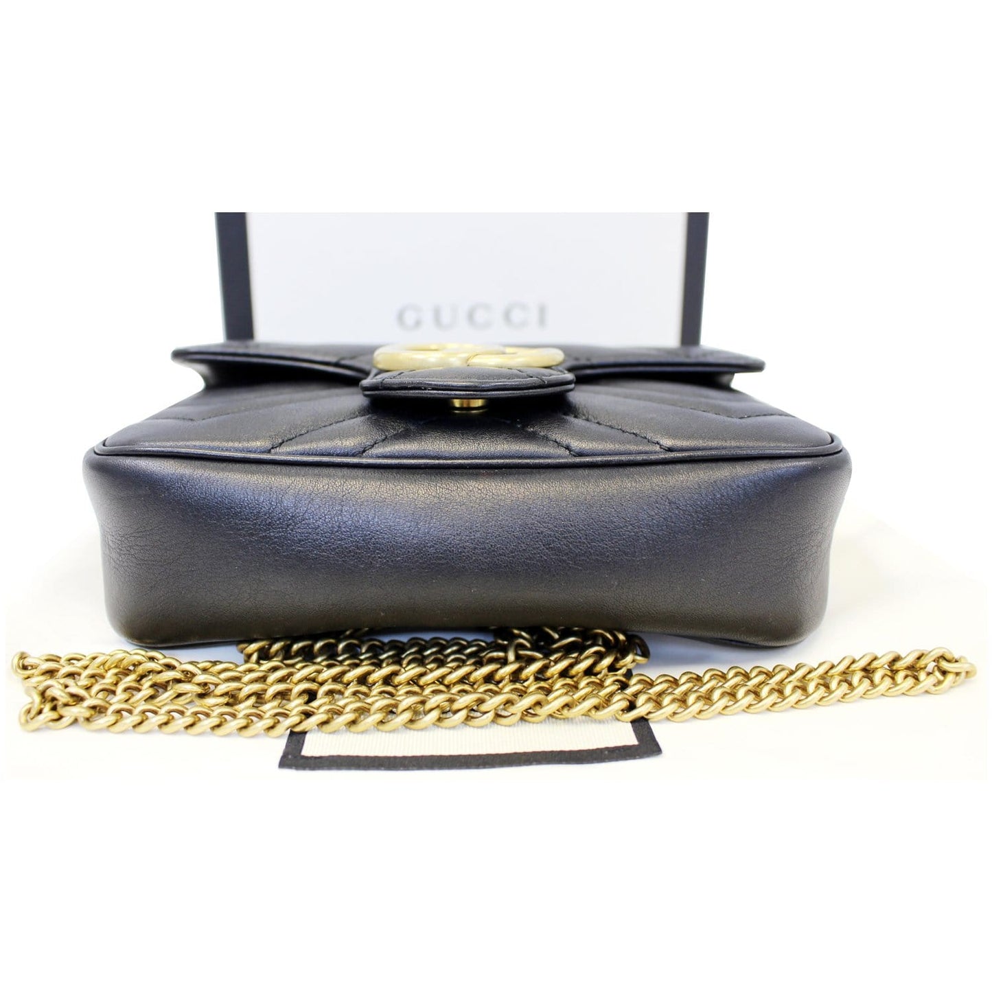 GUCCI GG Marmont Matelasse Black Leather Super Mini Crossbody Bag