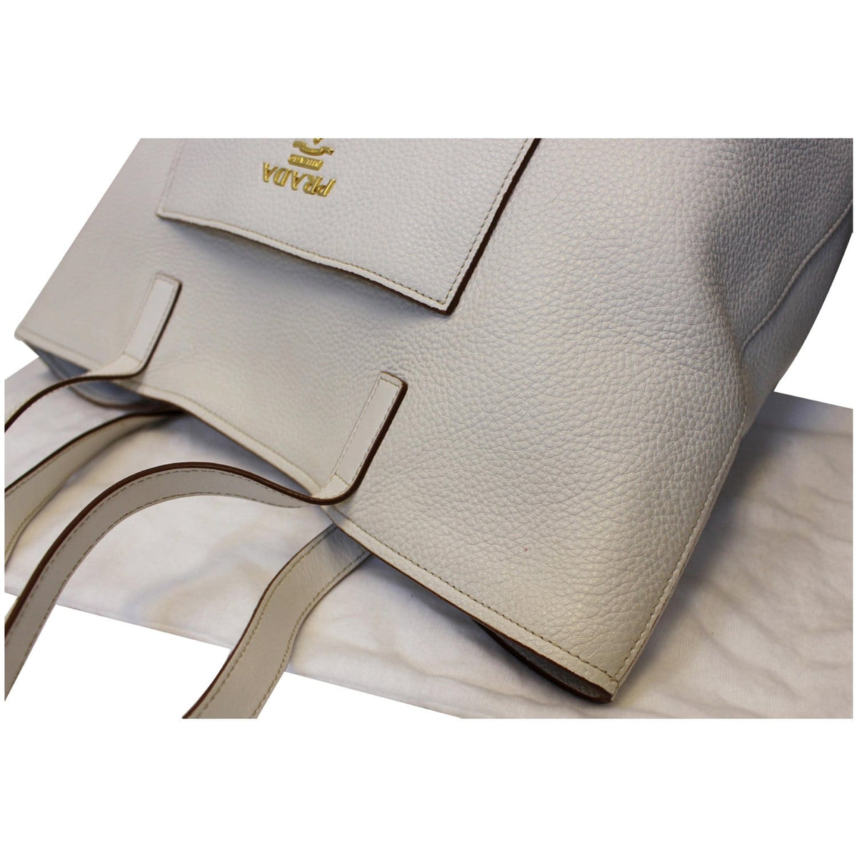 PRADA Large Vitello Daino Shopper Tote Bag White