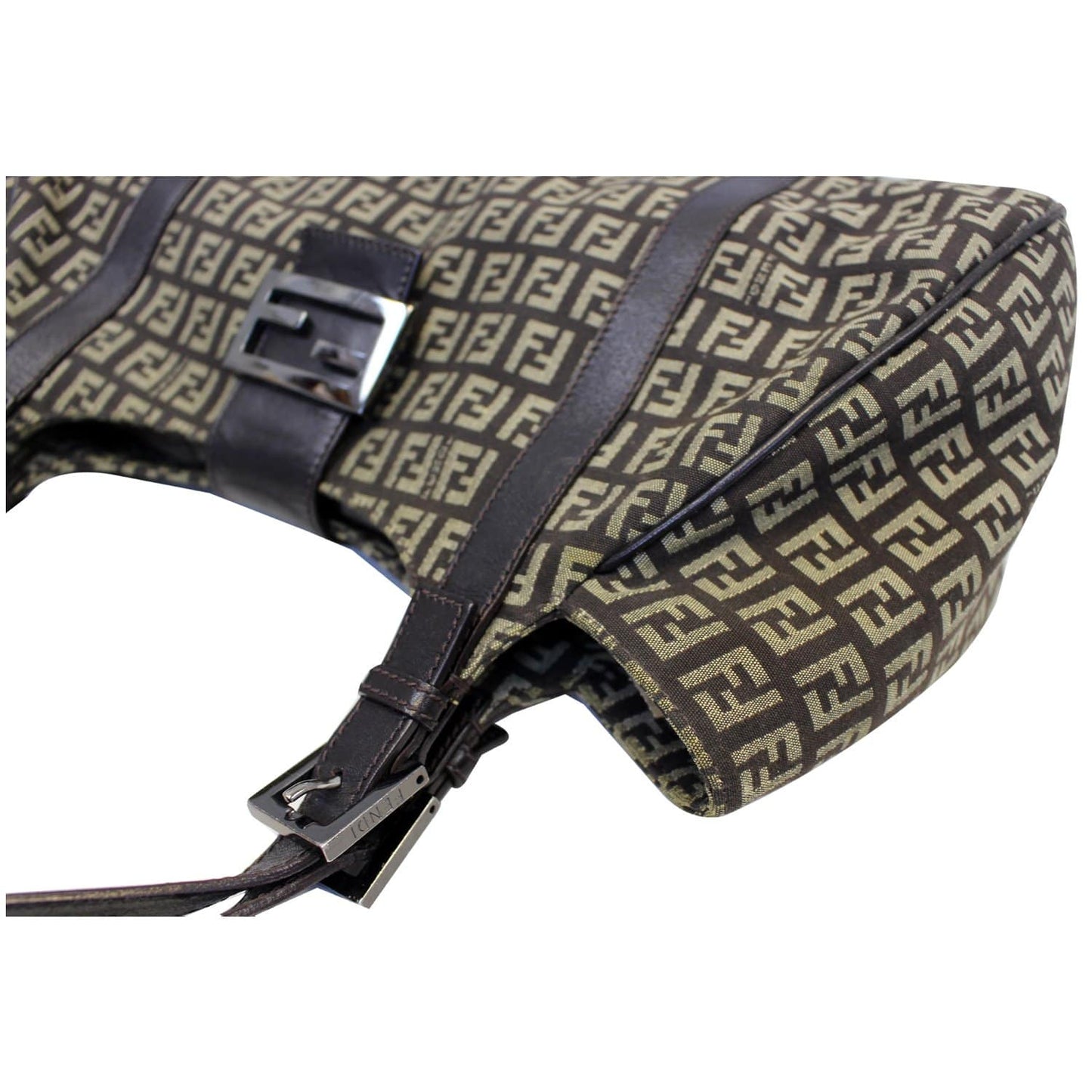 FENDI Zucchino Canvas Shoulder Bag Brown