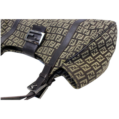 FENDI Zucchino Canvas Shoulder Bag Brown