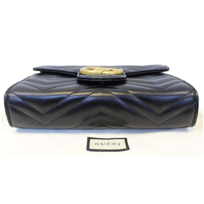 GUCCI GG Marmont Matelasse Black Leather Mini Crossbody Bag