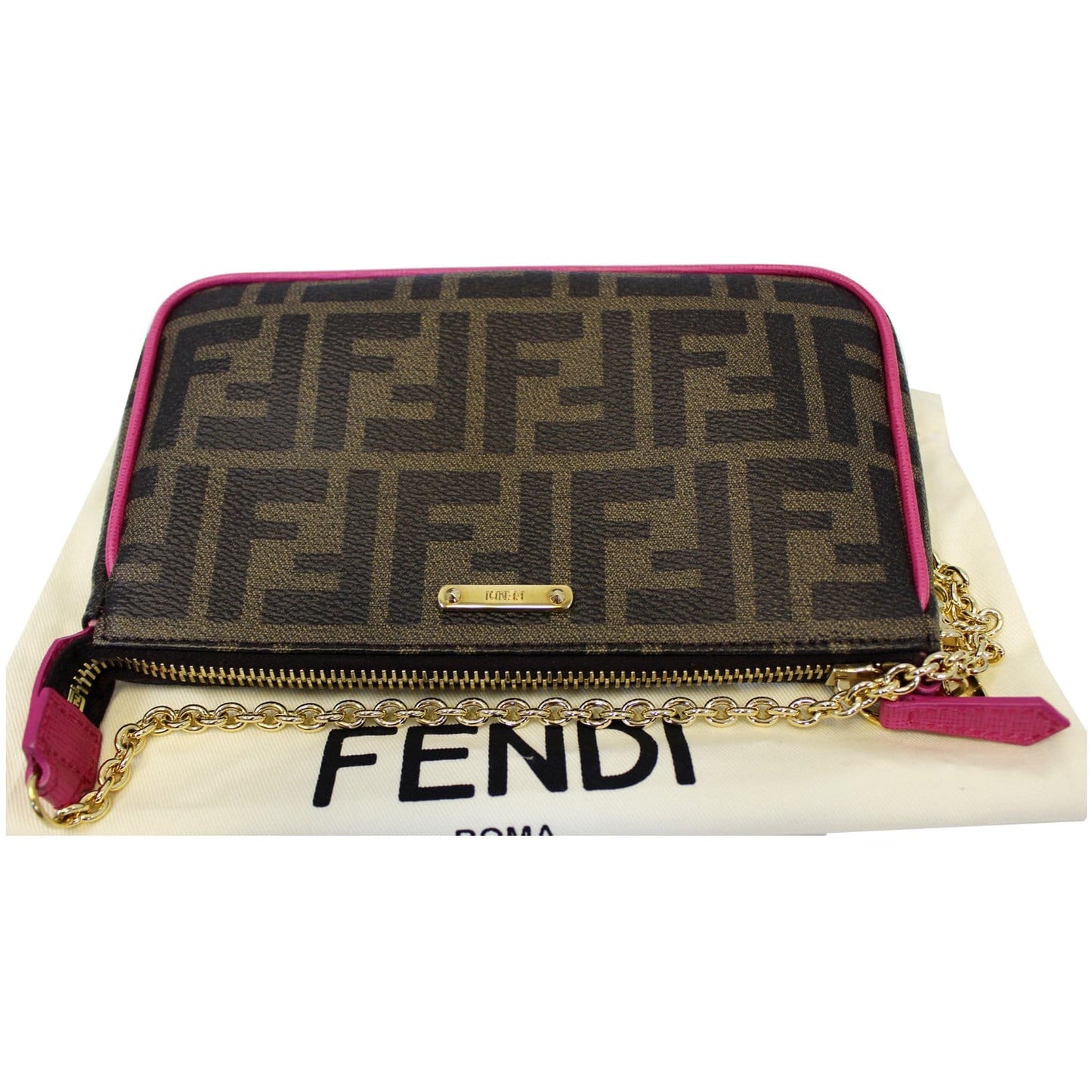 FENDI Spalmati Zucca Pochette Pouch Fuchsia