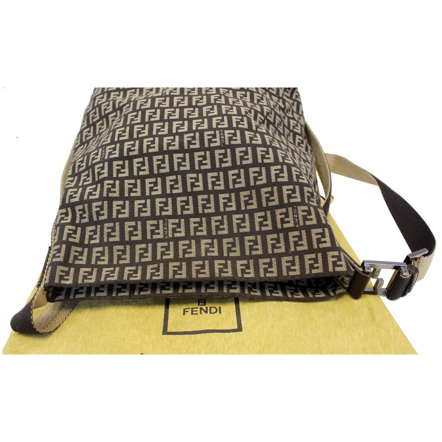 FENDI Zucchino Canvas Crossbody Bag Brown