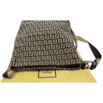 FENDI Zucchino Canvas Crossbody Bag Brown