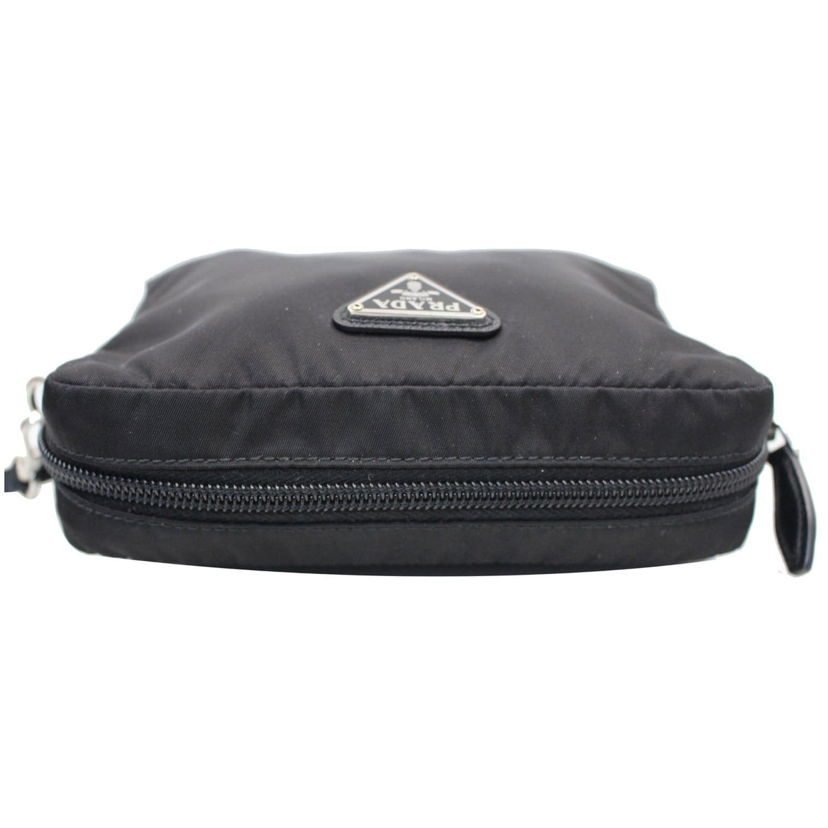 PRADA Logo Round Edge Nylon Cosmetic Wristlet Pouch Black 1NE021