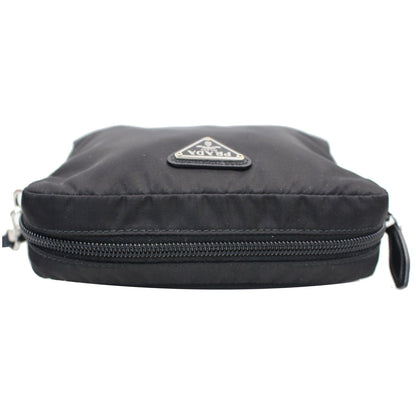 PRADA Logo Round Edge Nylon Cosmetic Wristlet Pouch Black 1NE021