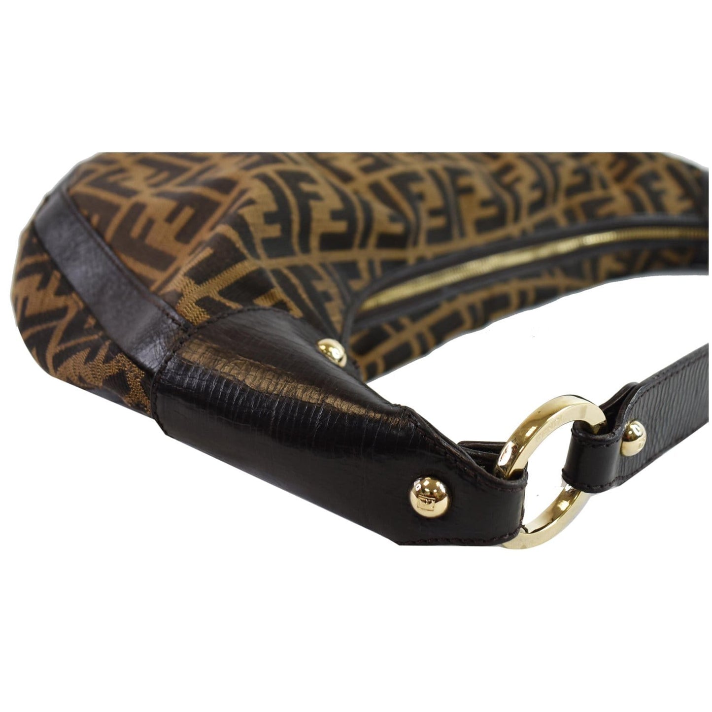 FENDI Half Moon Zucca Canvas Hobo Bag Brown