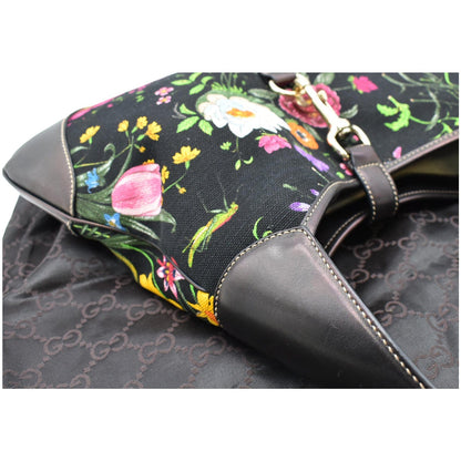 GUCCI Flora Jackie O Bouvier Floral Printed Canvas Hobo Bag Black 153029 - 15% OFF