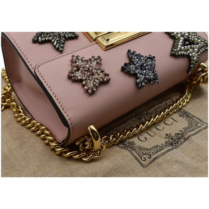 GUCCI Crystal Star Embroidered Padlock Small Shoulder Bag Pink 432182