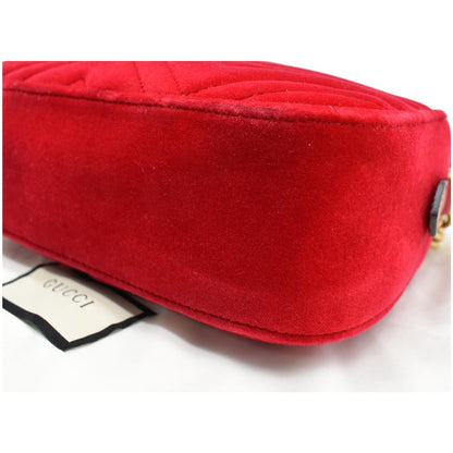 GUCCI GG Marmont Small Velvet Matelasse Crossbody Bag Red 447632