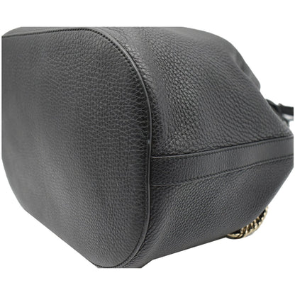 GUCCI Miss Bamboo Medium Leather Bucket Shoulder Handbag Black 387613