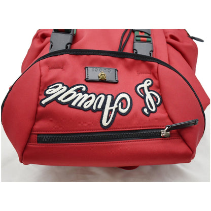 GUCCI L'Aveugle Par Amour Embroidered Nylon Double Buckle Backpack Red 429037
