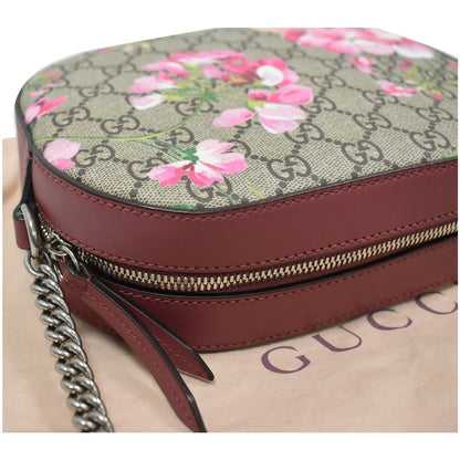 GUCCI GG Supreme Monogram Blooms Print Mini Chain Crossbody Bag Beige