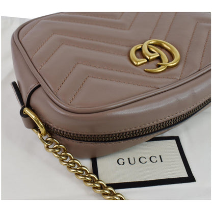 GUCCI GG Marmont Matelasse Mini Leather Crossbody Bag Dusty Pink 448065
