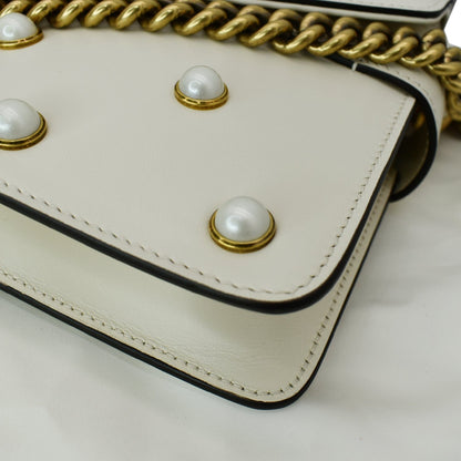GUCCI Broadway Pearl Bee Leather Crossbody Bag White 453778