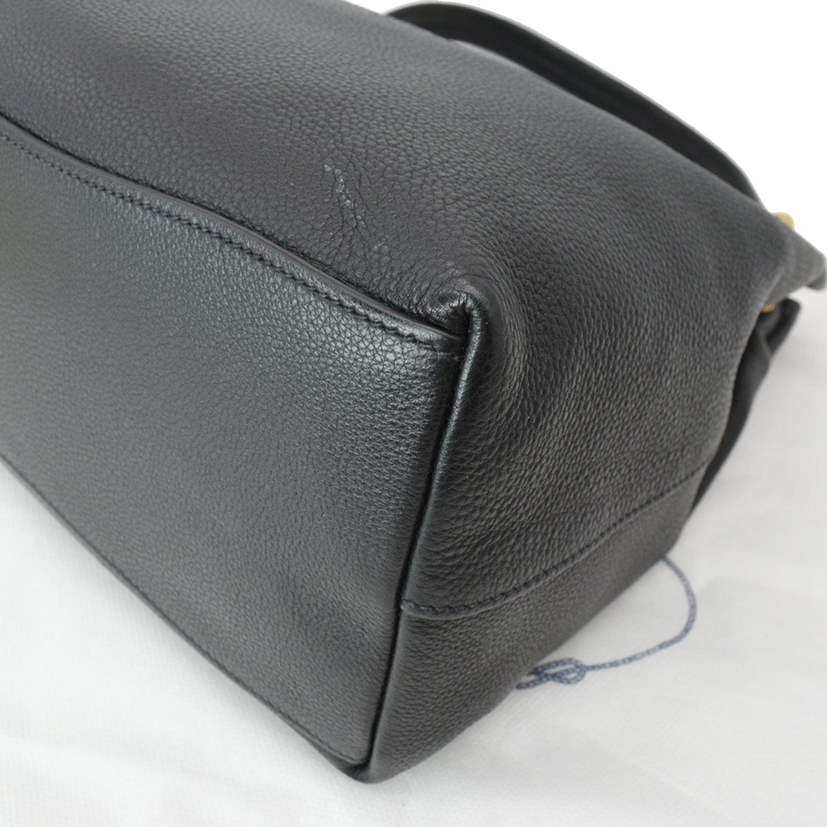 PRADA Vitello Phenix Leather Embossed Logo Hobo Bag Black