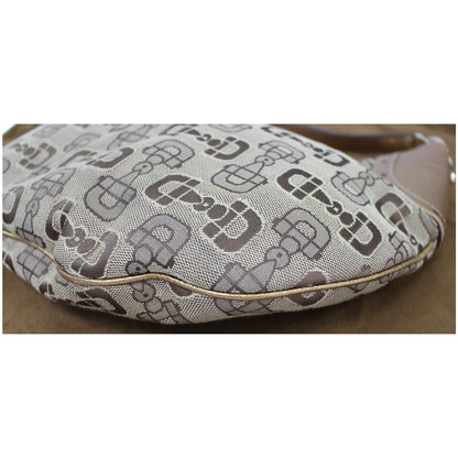 GUCCI Horsebit Print Canvas Hobo Bag Bronze 154371